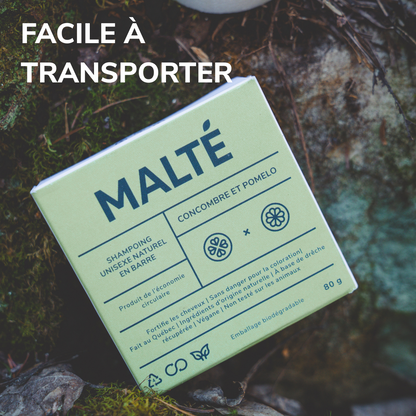 Shampoing unisexe naturel hydratant et apaisant en barre - Concombre et Pomelo